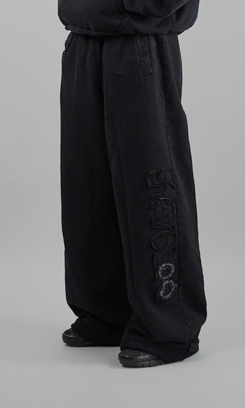 Pantalón Wide Desgastado - Negro