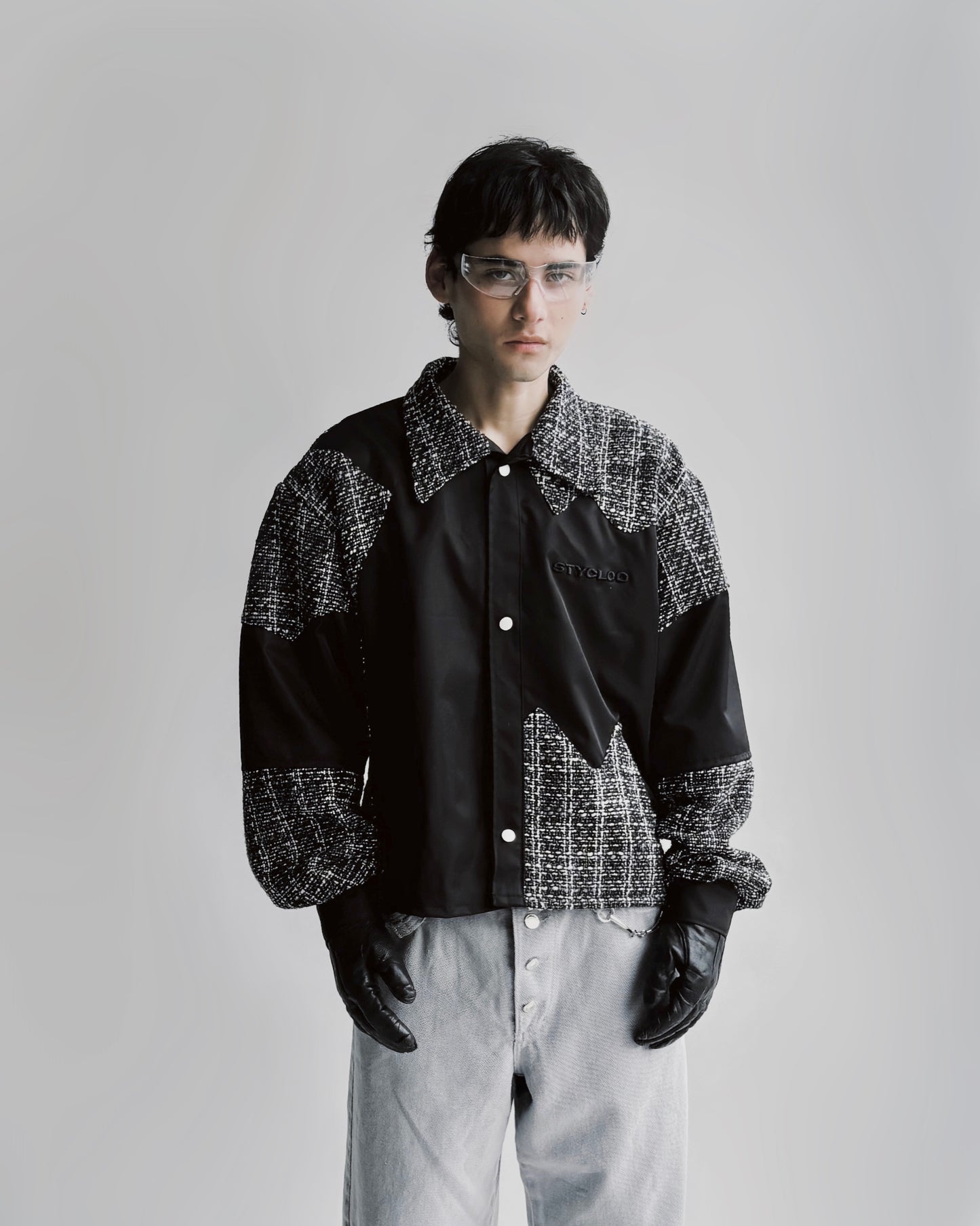 Contrast Tweed Jacket - Black