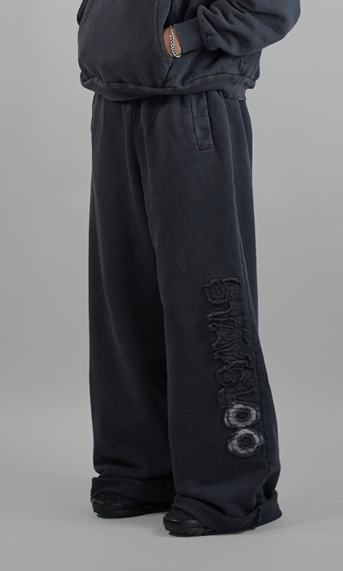 Pantalón Wide Desgastado - Azul Acero