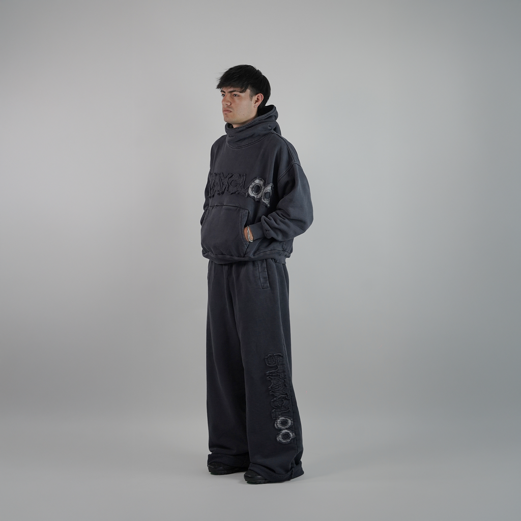 Pantalón Wide Desgastado - Azul Acero