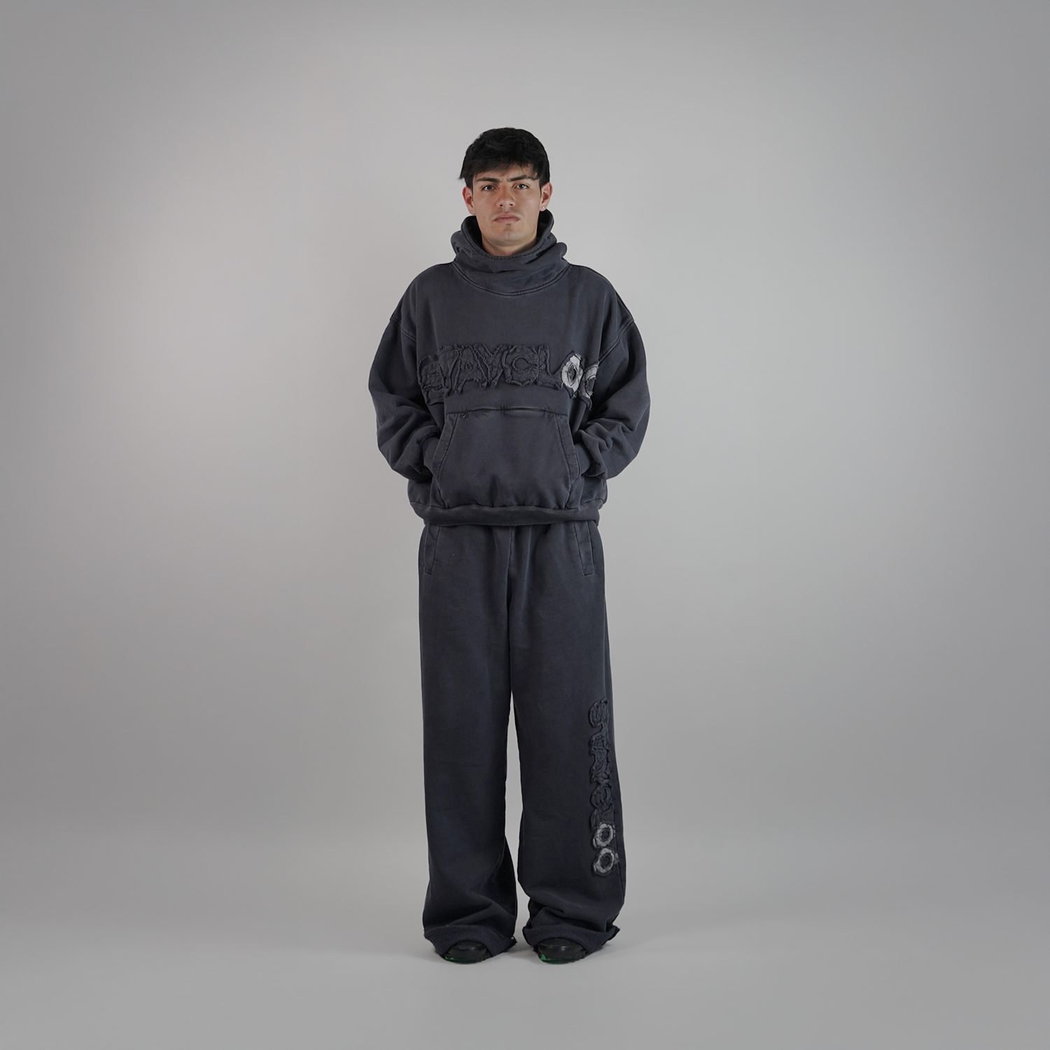 Pantalón Wide Desgastado - Azul Acero
