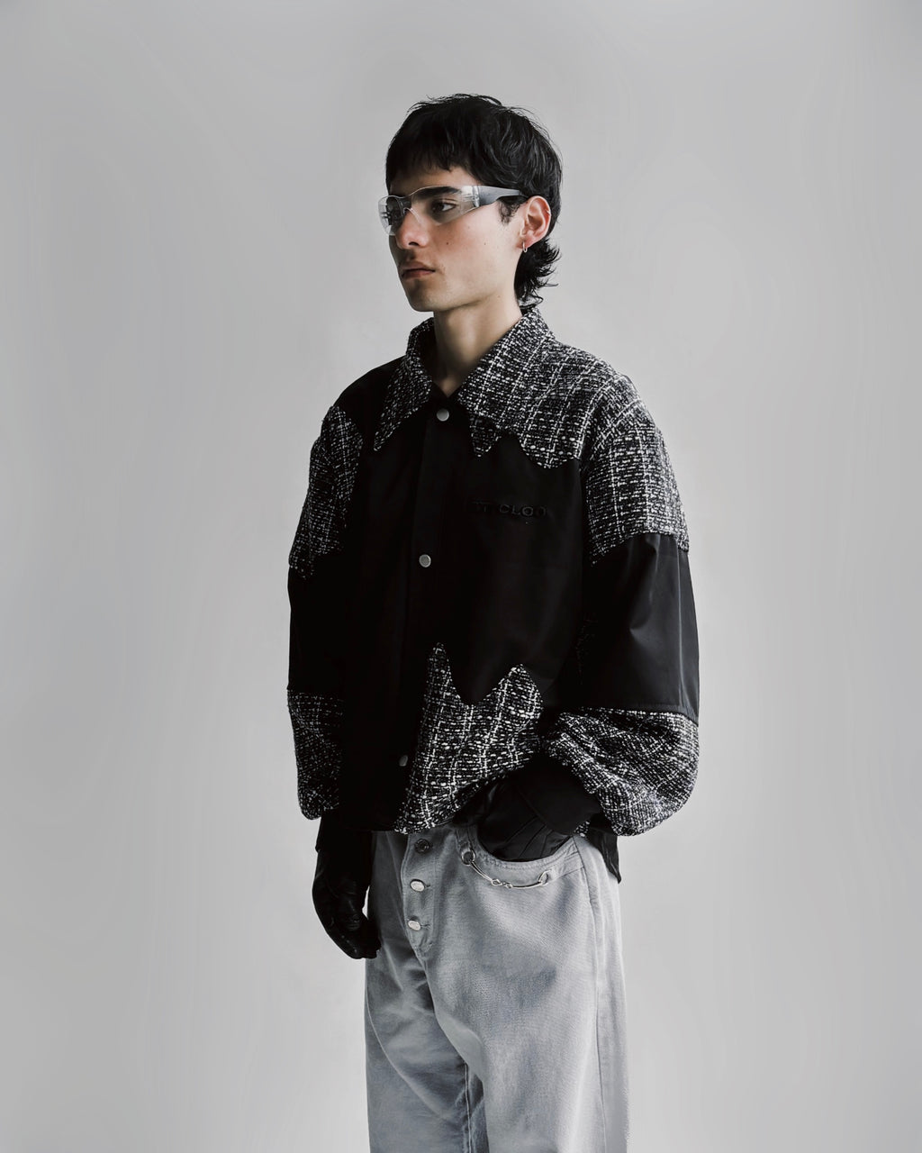 Contrast Tweed Jacket - Black
