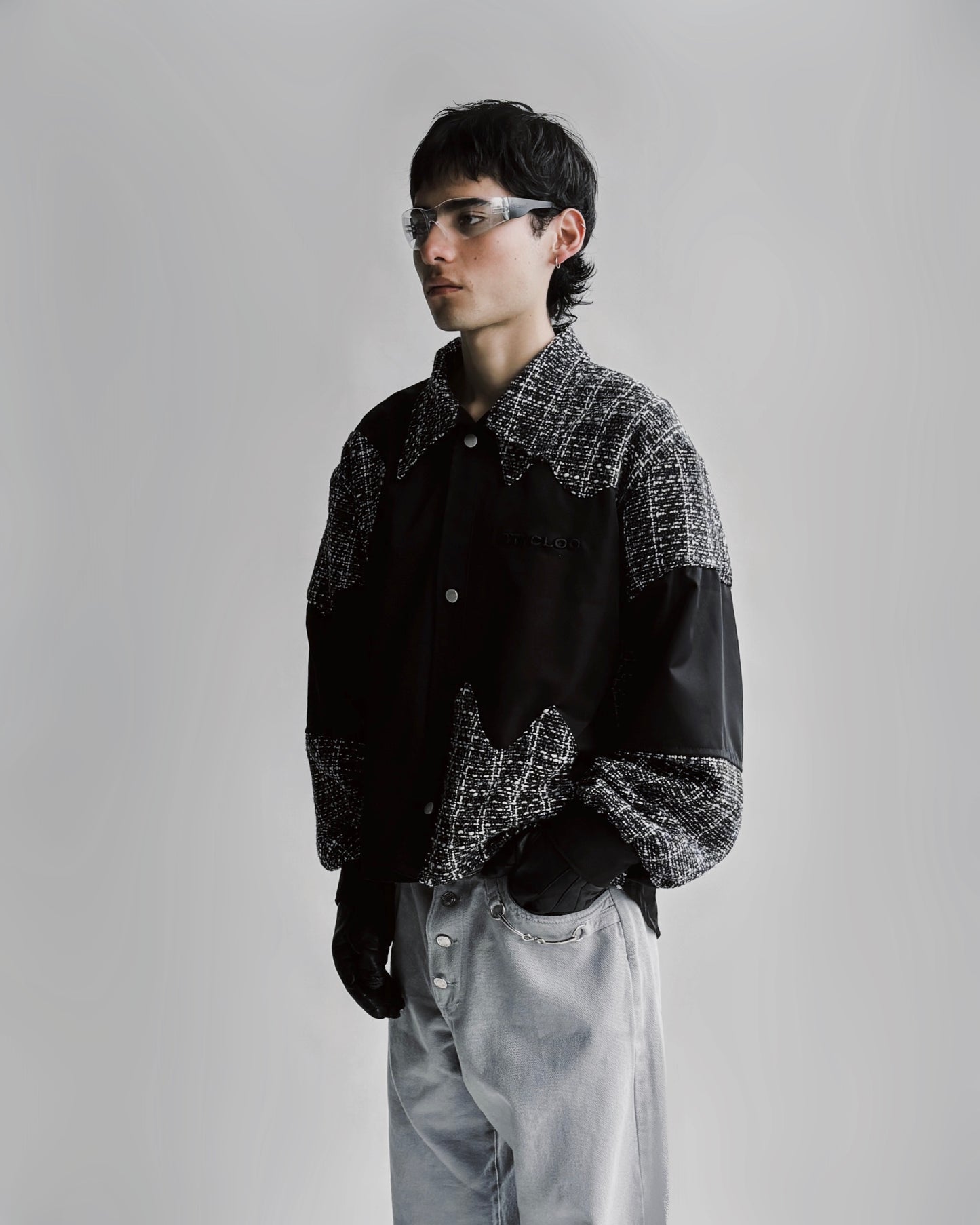 Contrast Tweed Jacket - Black