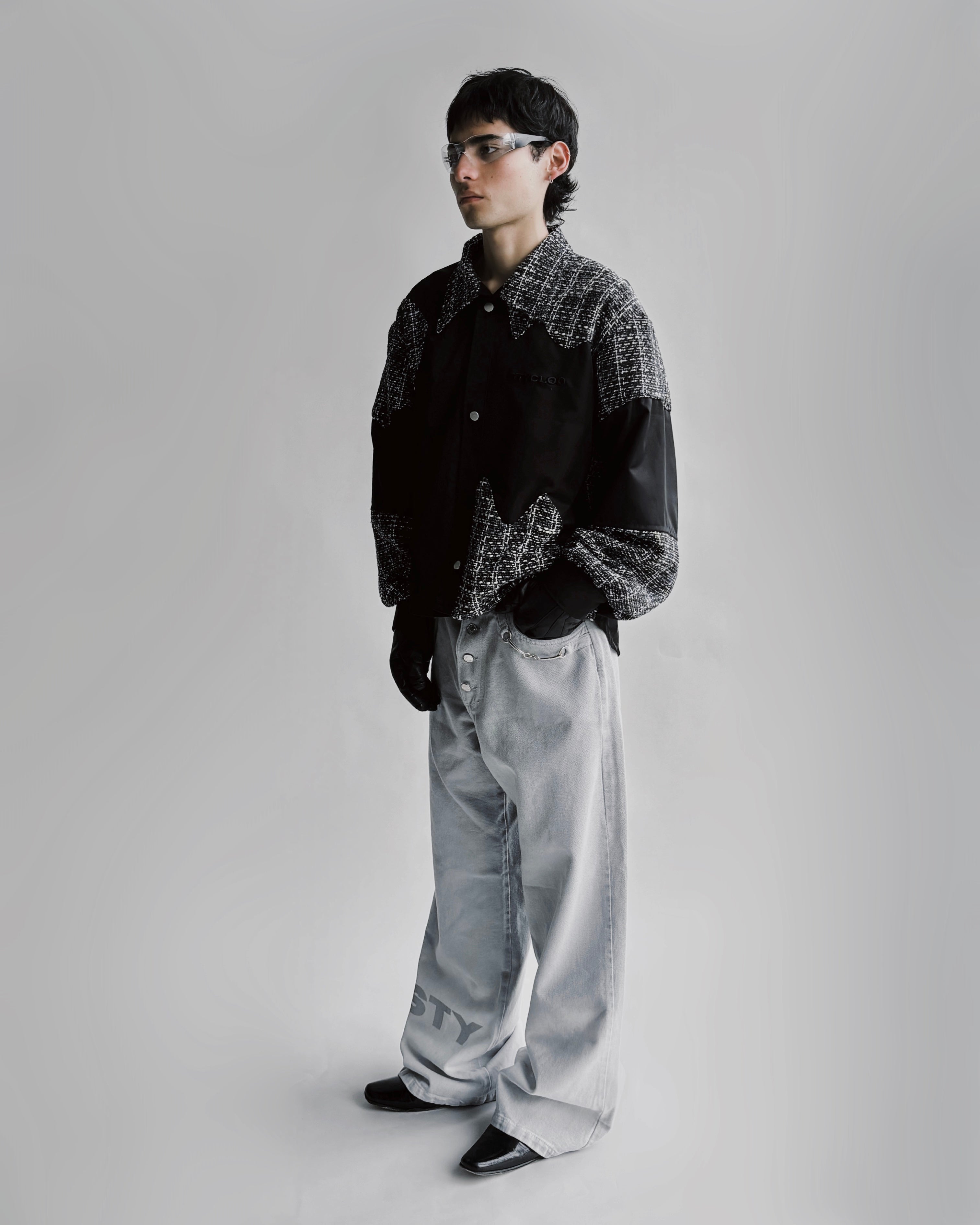 Contrast Tweed Jacket - Black