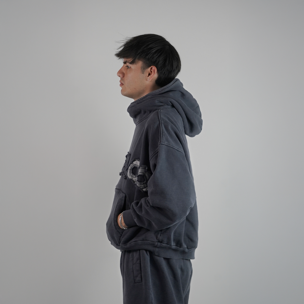 Hoodie Cuello Alto - Azul Acero