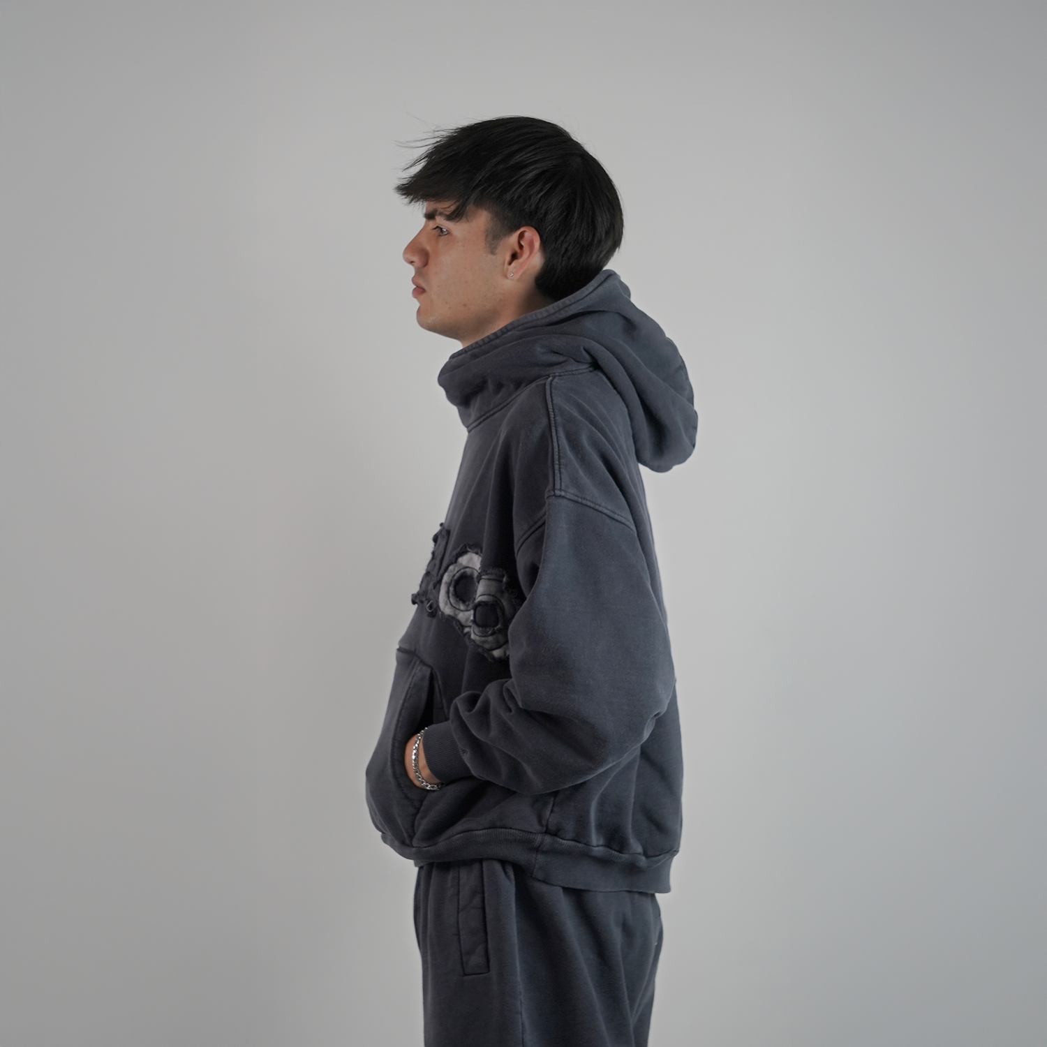 Hoodie Cuello Alto - Azul Acero