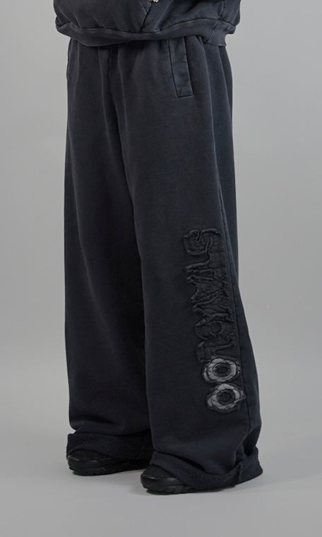 Pantalón Wide Desgastado - Azul Acero