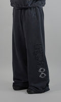 Pantalón Wide Desgastado - Azul Acero