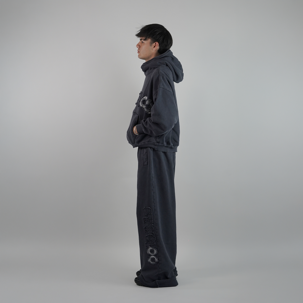 Pantalón Wide Desgastado - Azul Acero