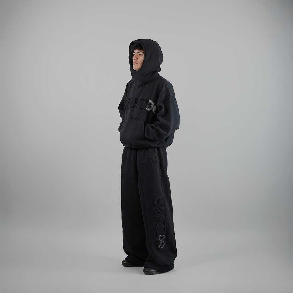 Pantalón Wide Desgastado - Negro