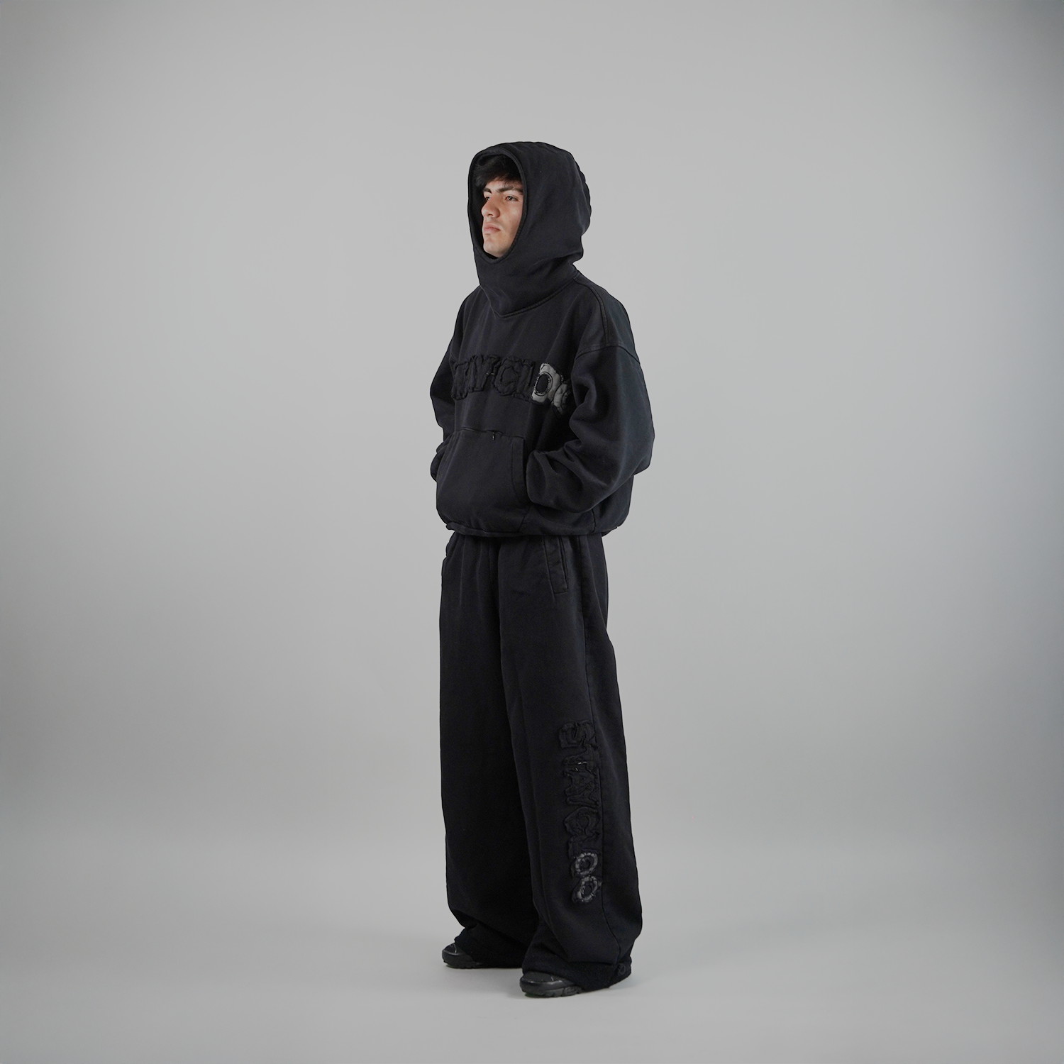 Pantalón Wide Desgastado - Negro