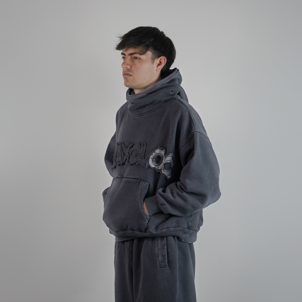 Hoodie Cuello Alto - Azul Acero