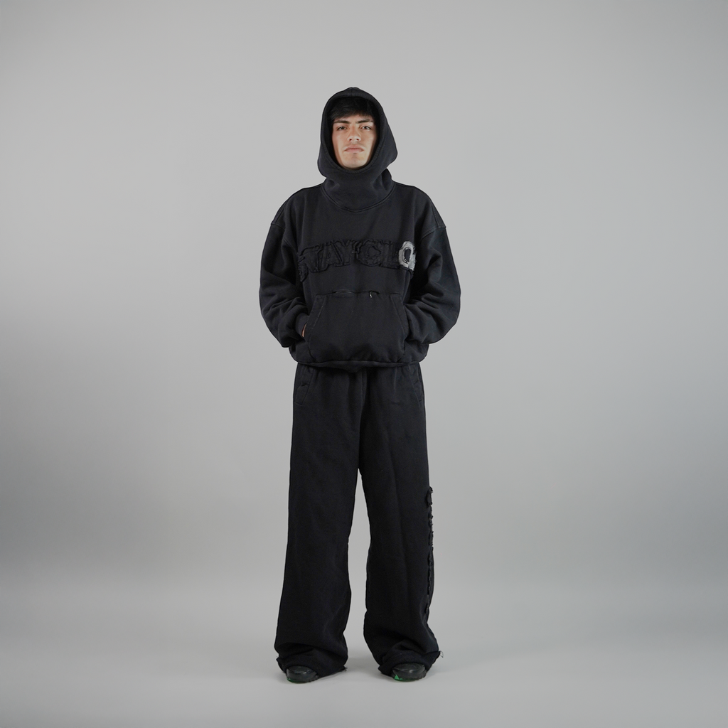 Pantalón Wide Desgastado - Negro