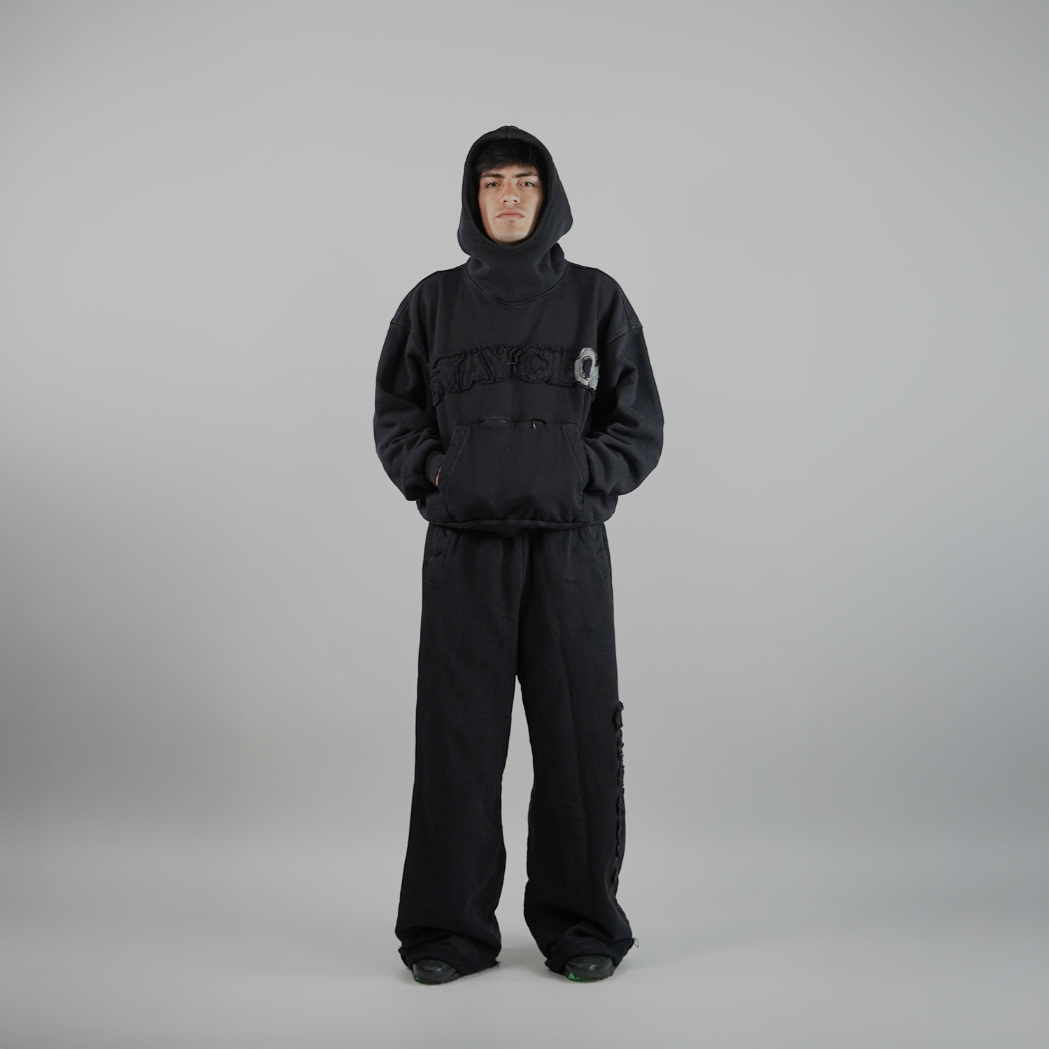 Pantalón Wide Desgastado - Negro