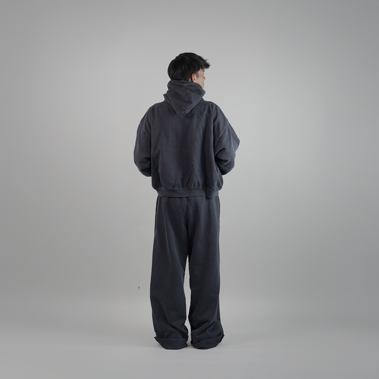 Pantalón Wide Desgastado - Azul Acero