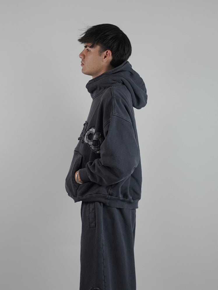 Hoodie Cuello Alto - Azul Acero